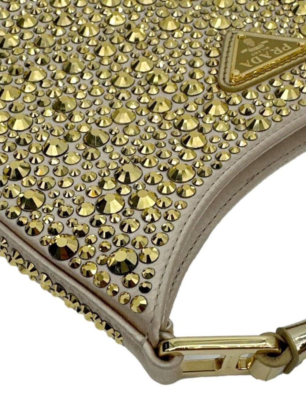 Prada Cleo Cristal Embellished Satin Shoulder Bag Gold - Picture 7 of 13